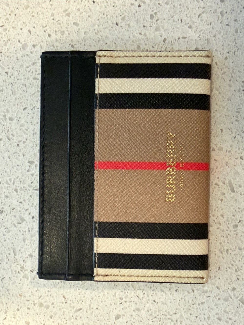 Burberry Black, Tan and Red Striped Card Holder